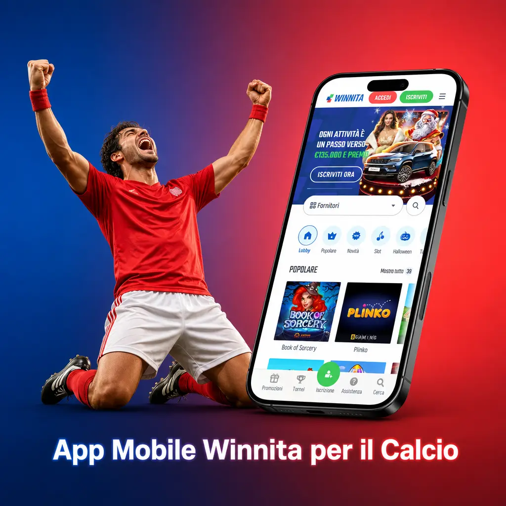 App mobile Winnita per scommesse calcio su Android e iOS, con quote e partite in tempo reale dal telefono