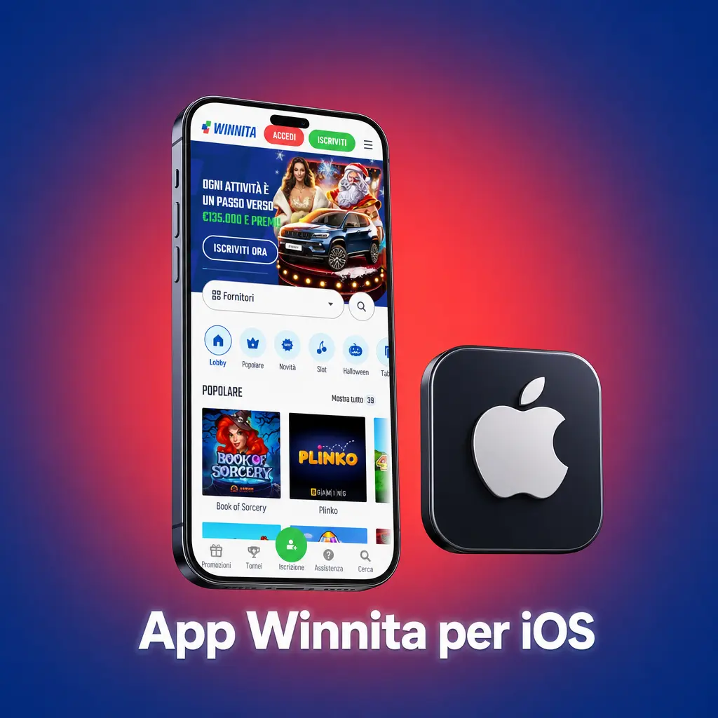 App Winnita per iOS su iPhone e iPad con accesso a scommesse sportive, casinò live e slot gratuite